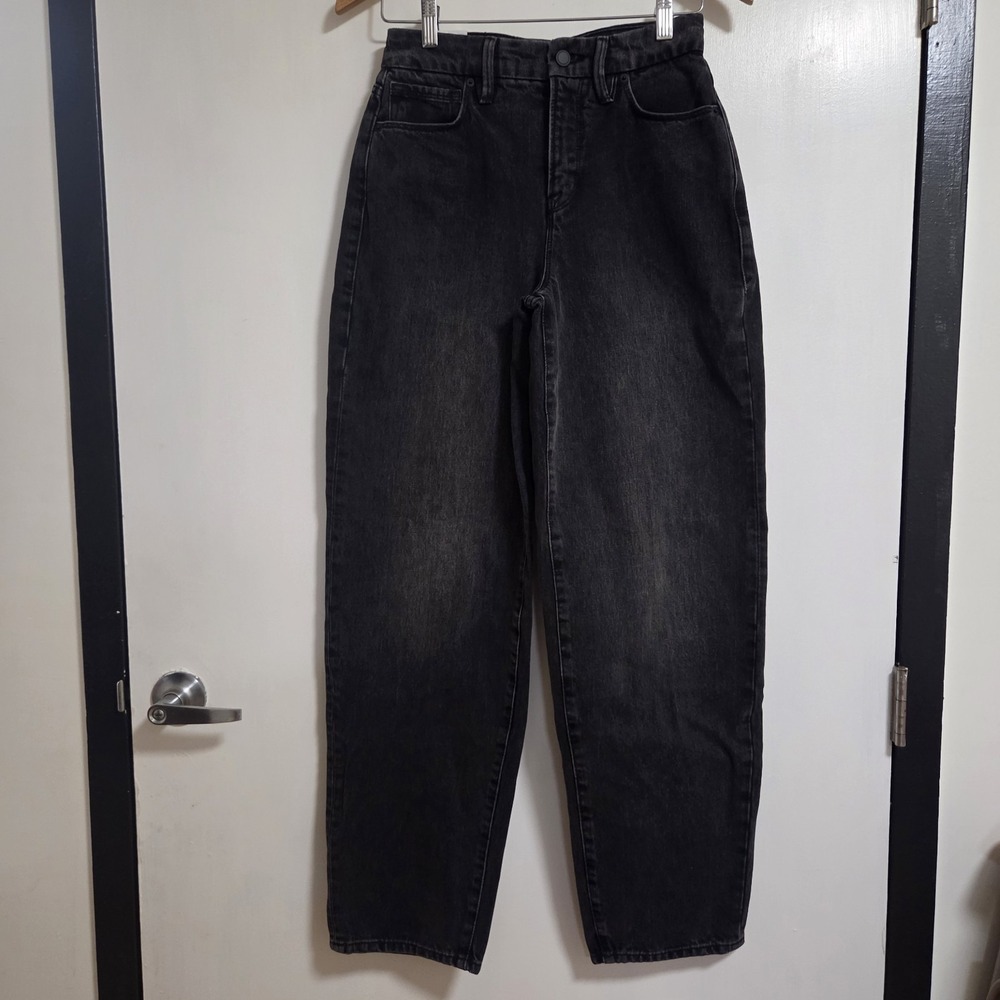 Good American Balloon Wide Leg Jeans Black Wash High Rise Women's 00 24 NWT